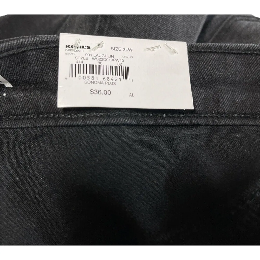 Womens Sonoma Relaxed Rolled-Cuff Denim Mom Shorts Plus Size 24W Black High Rise - Image 7