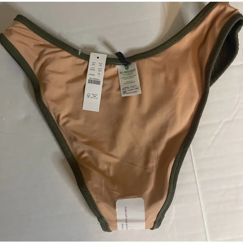 J Crew Olive Green Textured Curved-Waist Cheeky Bikini Bottom Size Large NWT - Image 4