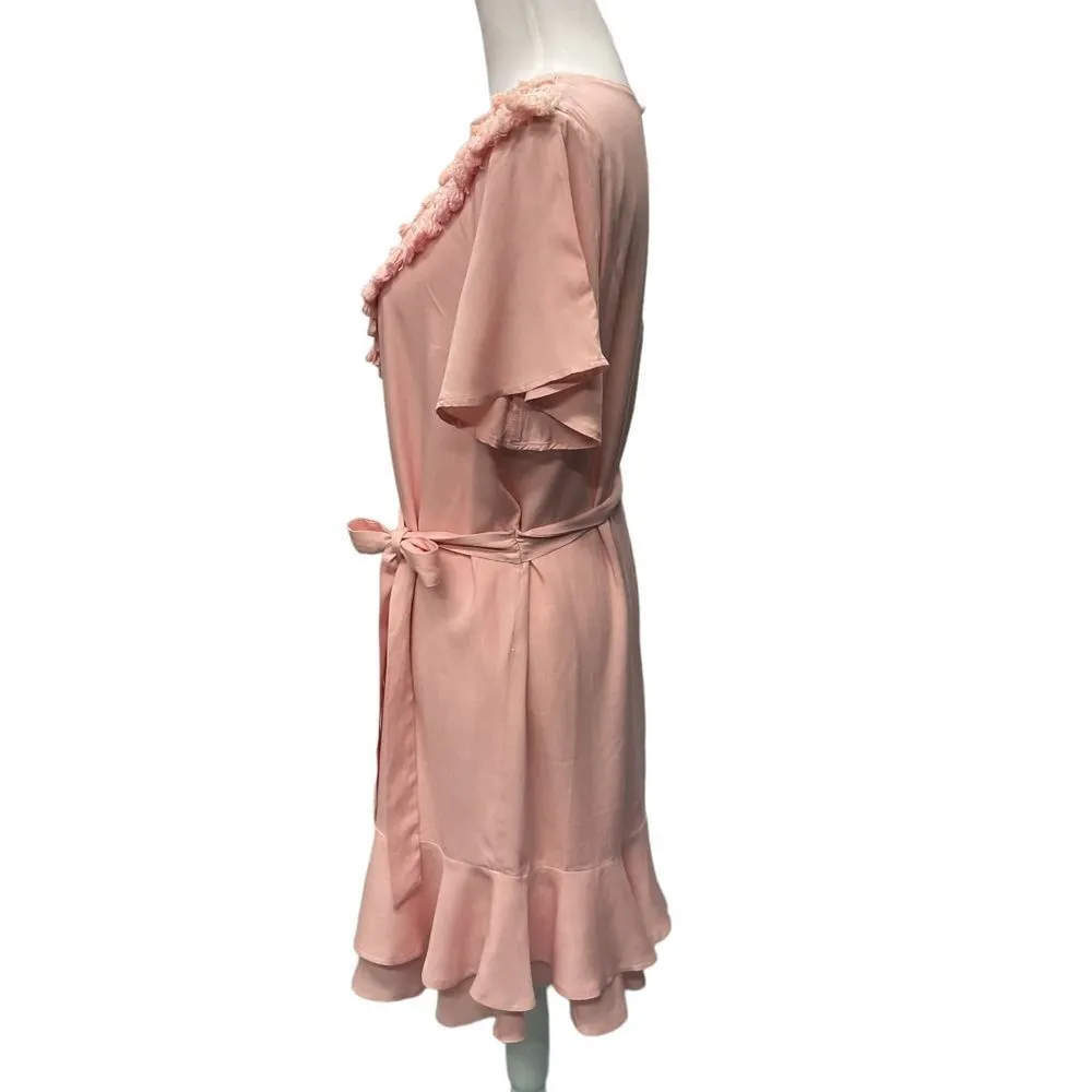 Little North Boutique Tassel Bust Wrap Bottom Dress‎ Size Large Pink Tie Waist - Image 4