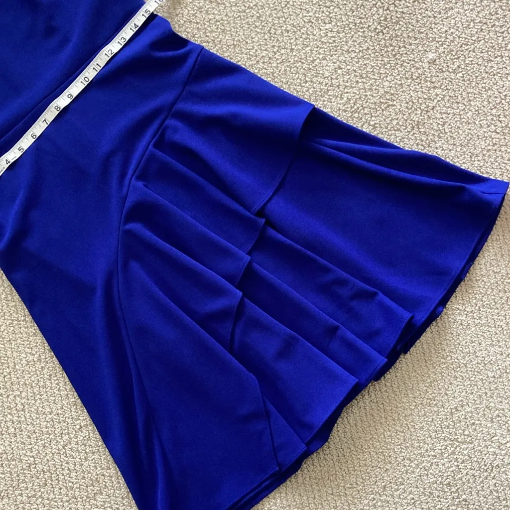 Calvin Klein High Neck Pleated Midi Dress Bright Blue Fit Flare Size 10 Like New - Image 6