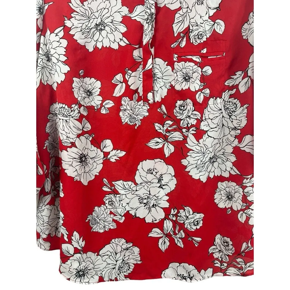Sami & Jo Red Floral Sheer Pullover Roll Tab Sleeve V-neck Top 2x - Image 3