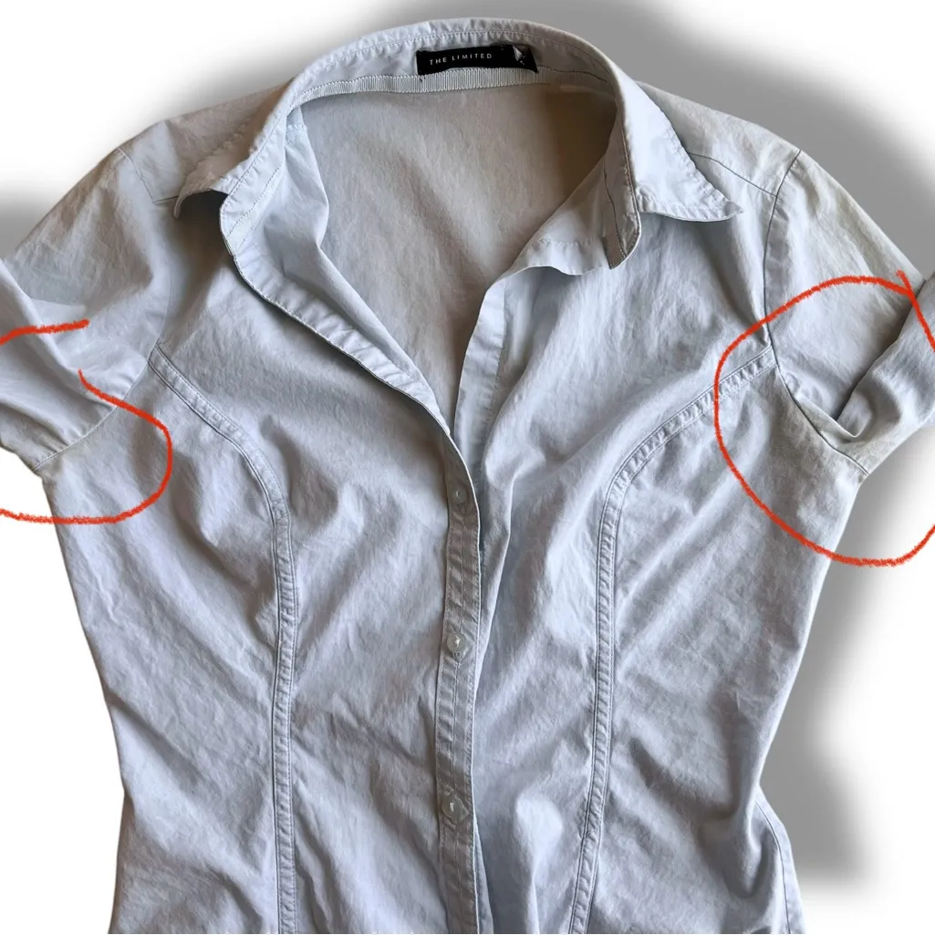 Y2K The Limited Baby Blue Fitted Blouse XS/S Extended Cuff 90s Collar - Image 12