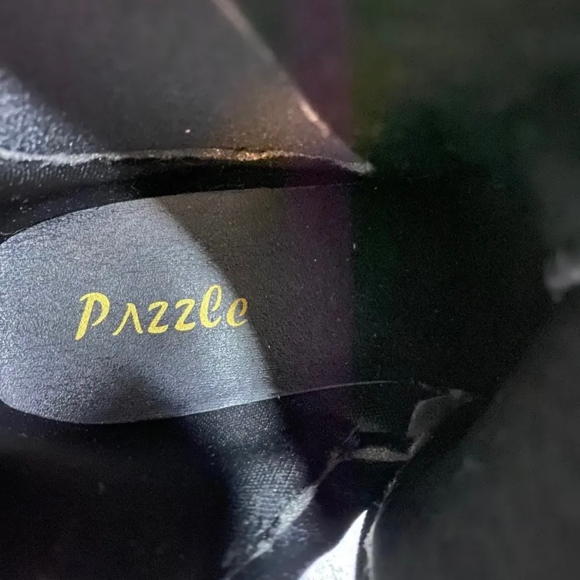 Pazzle Black Faux Leather Chain Buckle Ankle Boots Chunky Heel Womens Sz 6.5 EUC - Image 5