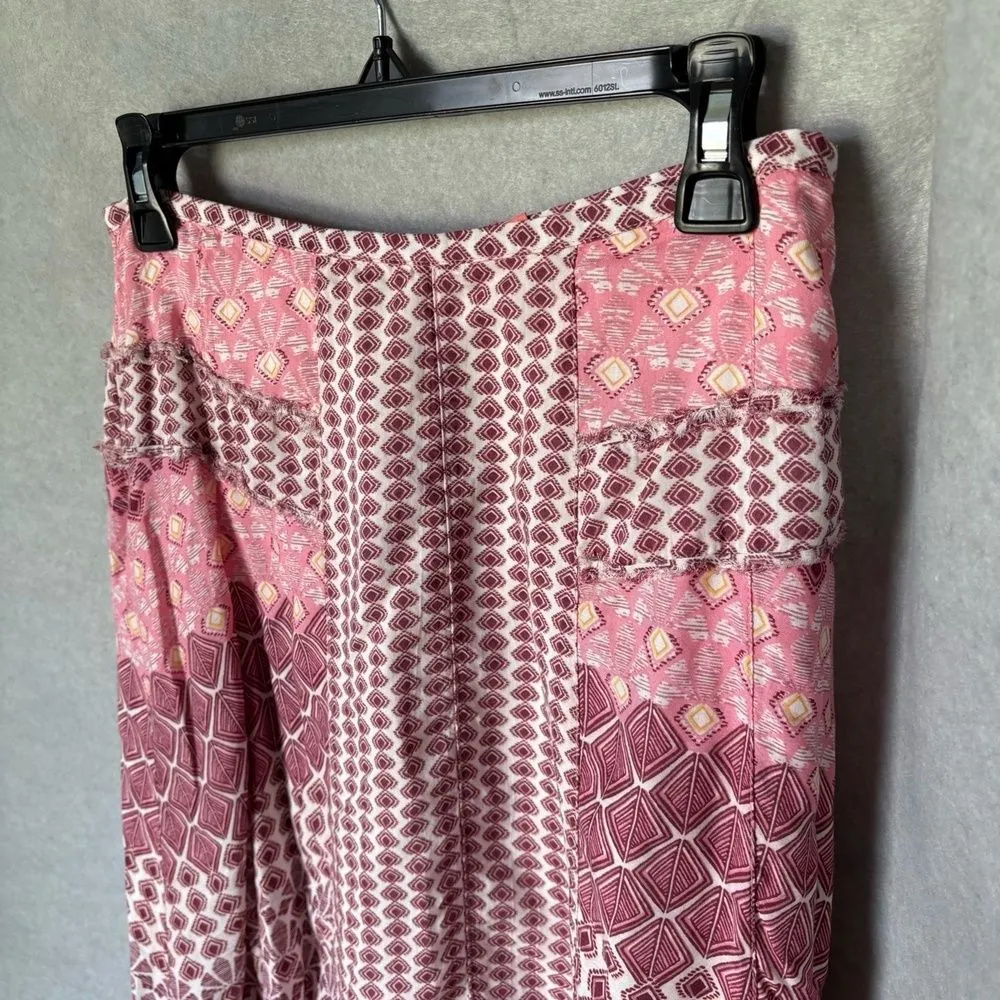 Prana Patchwork Boho Skirt Size 2 Modal Knee Length Pink Maroon Patterned - Image 3