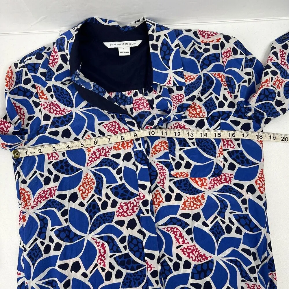 DVF Diane Von Furstenburg Sz 4 Lorelei Two Silk Blouse Button Front Career Work - Image 11