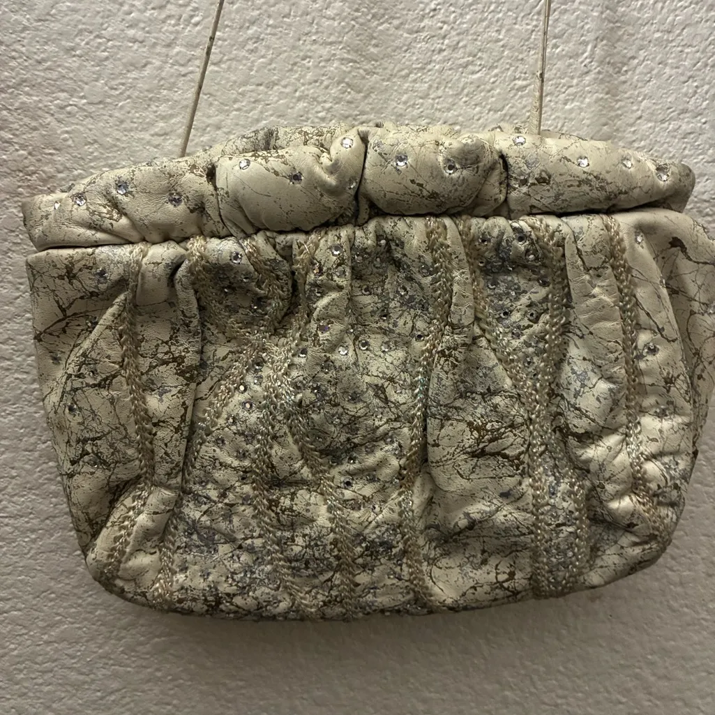 Vintage Rita Diana Elegant for Mylinka CreamWith Crystals Cinch Leather Bag Gray - Image 2