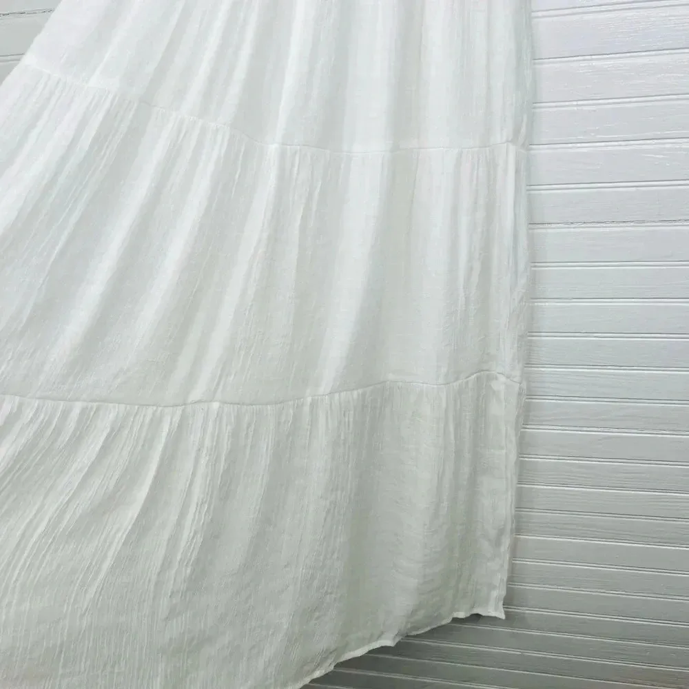 Blu Pepper Women's Smocked Ruffle Sleeve Tiered Midi Dress White Size M - Image 9