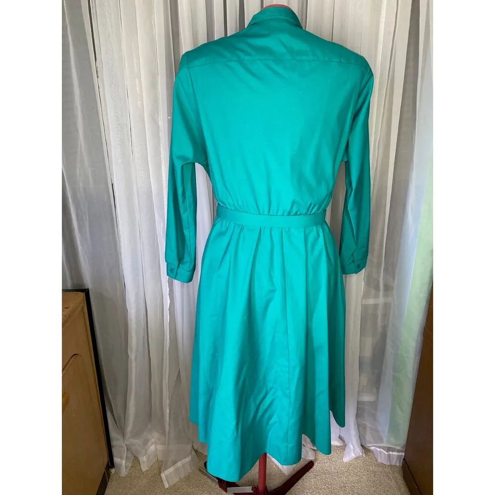 Shirt dress 1980s embroidered pockets swing skirt teal purple Green Size 14 - Image 4