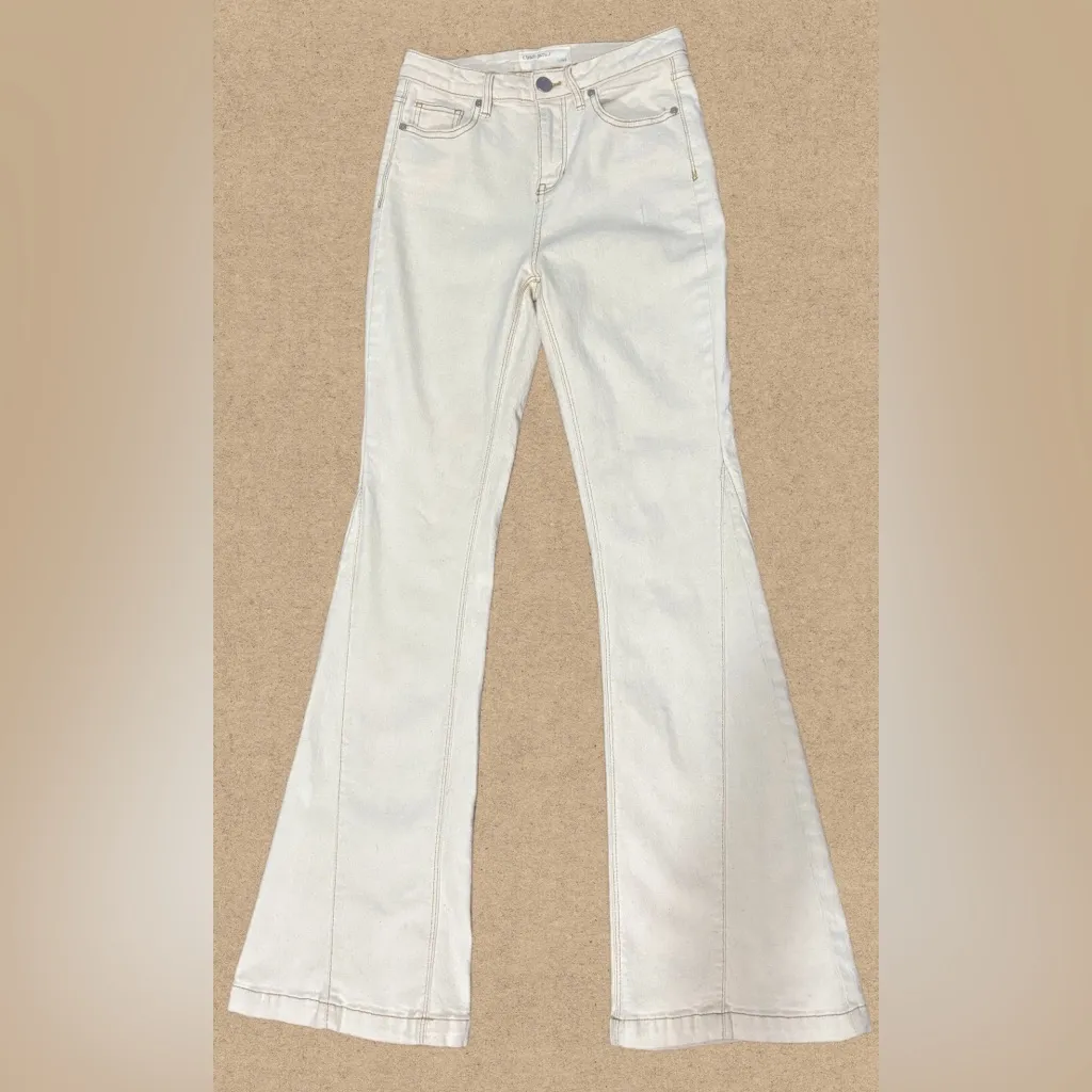 Cream Flare Jeans Panel Seam Boho Y2K Bell Bottom Denim Hippie Festival Sz 1/24 - Image 4