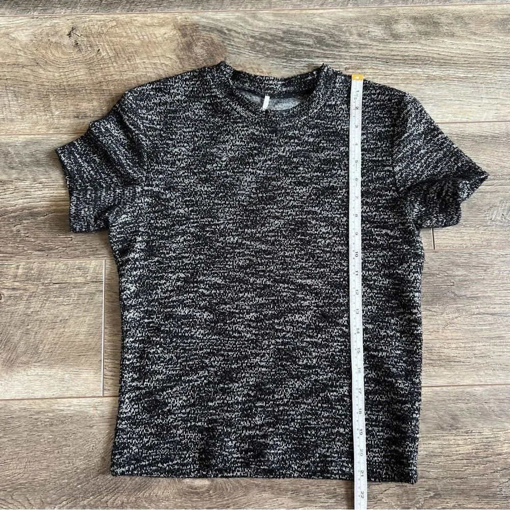 Free People Stretch Knit Textured Top Black Grey Hannah Tweed Short Sleeve Shirt - Image 6