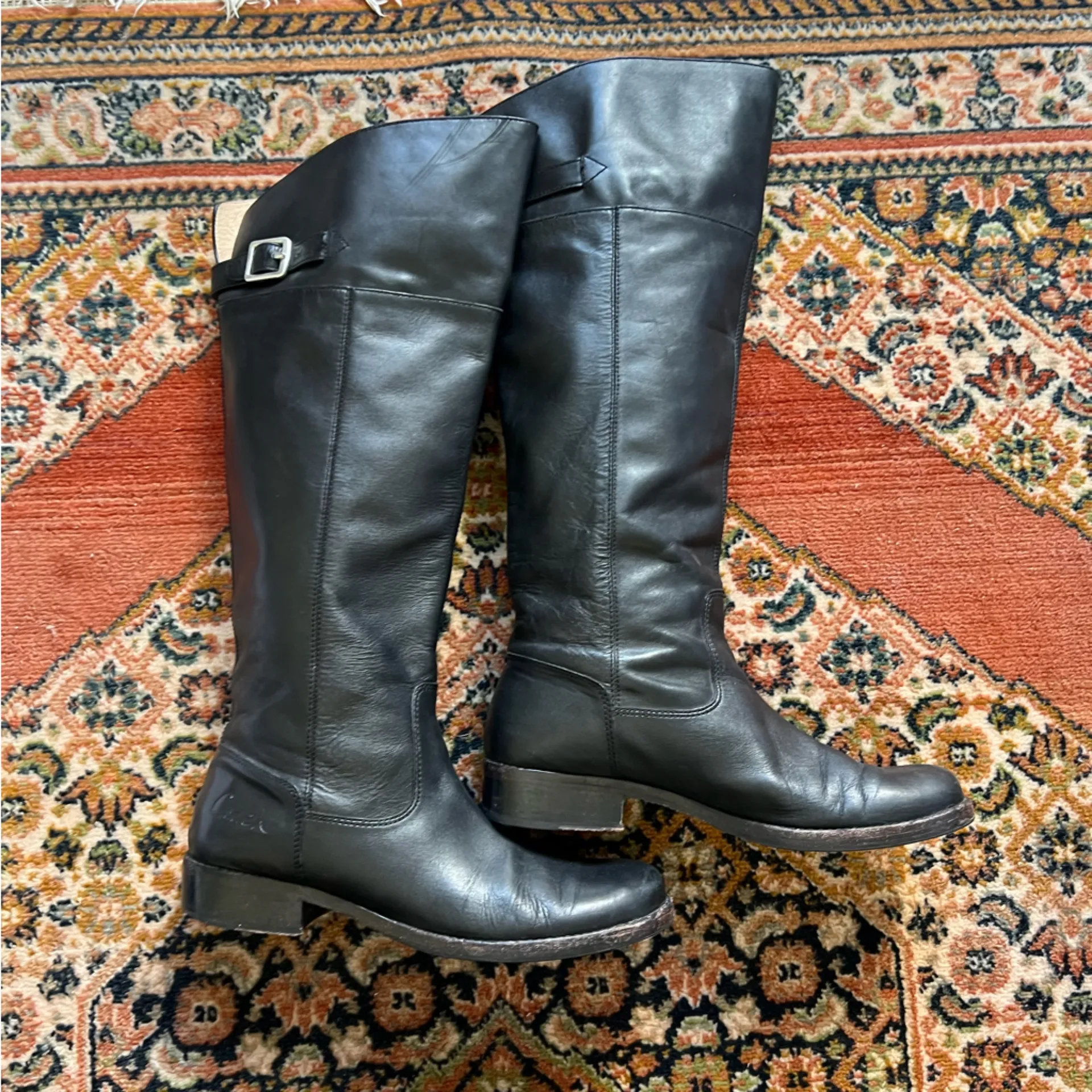 Coach Women's Joele Black Leather Tall Knee-High Buckle Riding Boots - Image 5