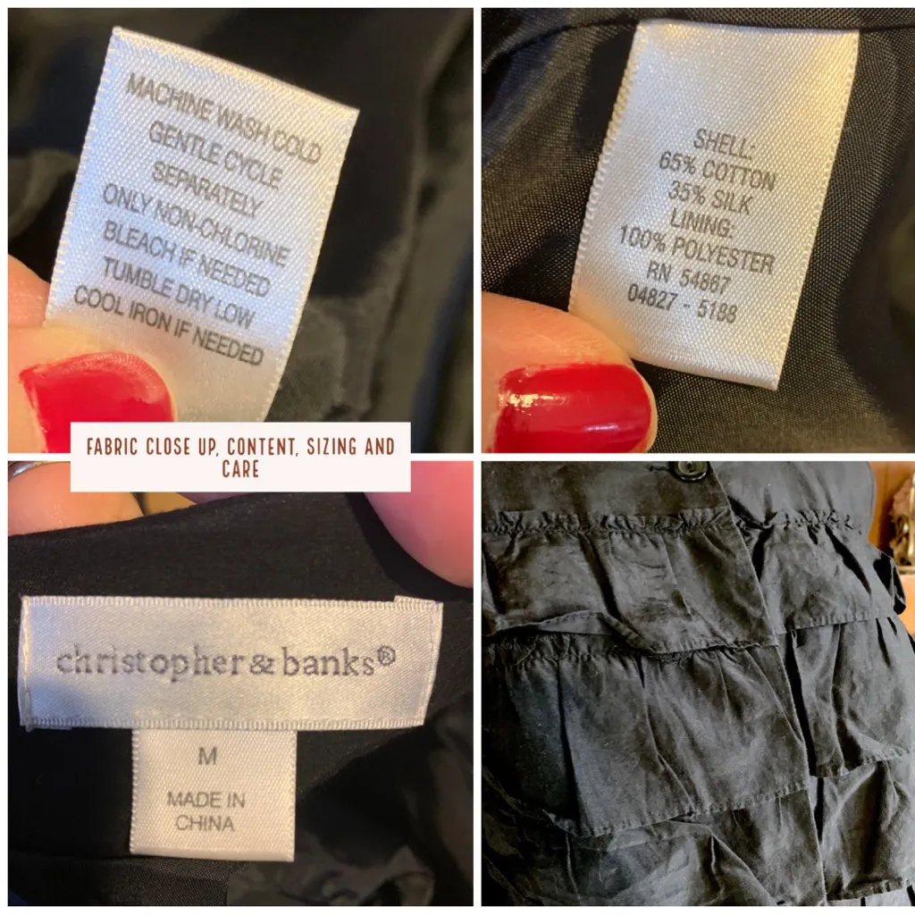 CHRISTOPHER & BANKS BLACK SILK BLEND TIERED RUFFLE FRONT BUTTON DOWN TOP (M) - Image 14