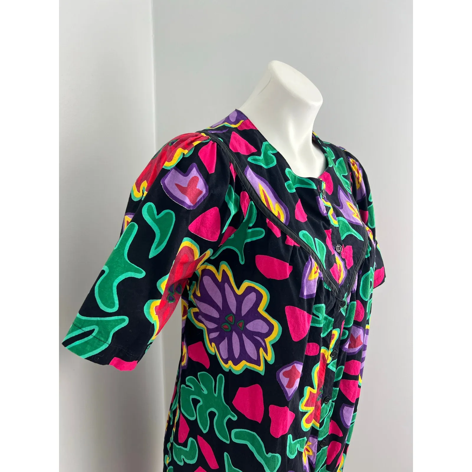 Women's Vintage Kelly Reed Multicolor Whacky Artsy Whimsical House Dress Small - Image 2