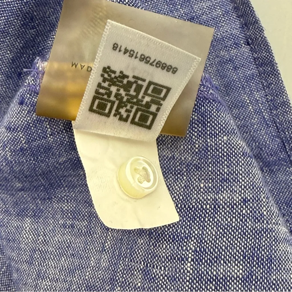 AYR The Coastline Linen Button Down Tunic Top Indigo Blue Coastal Lagenlook - Image 9