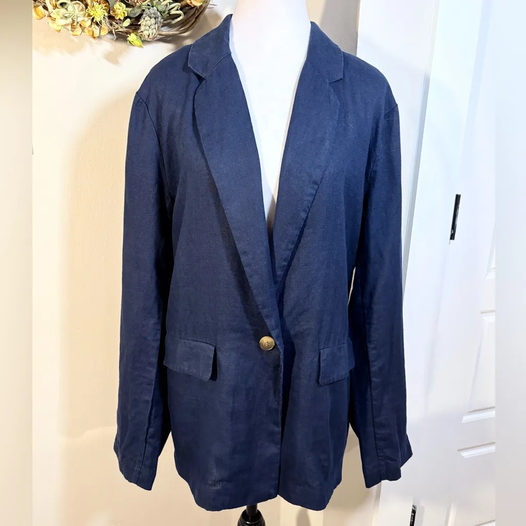QUINCE Flax European Linen Weave Blazer w/Pockets in Navy Women's Coastal XL🧡 - Image 13
