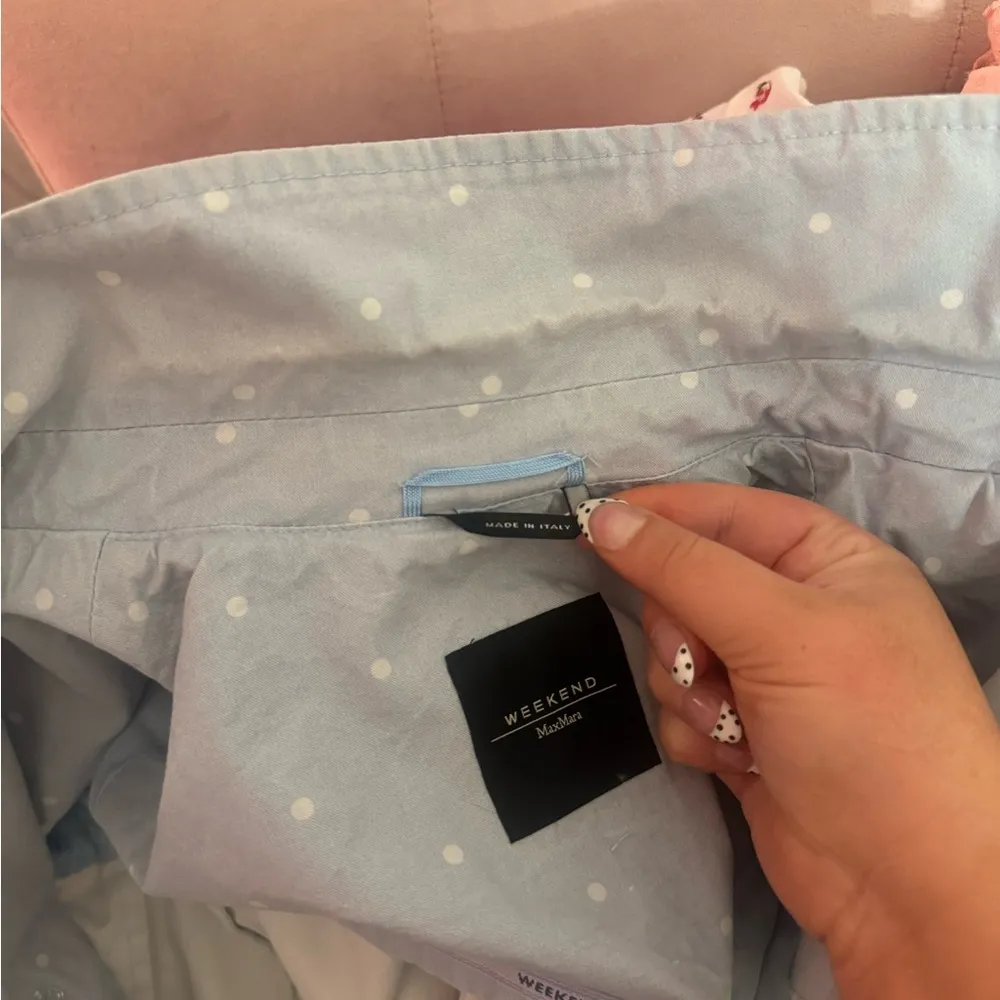 Max Mara WEEKEND made in italy trench coat pale blue with white polka dots size8 - Image 8