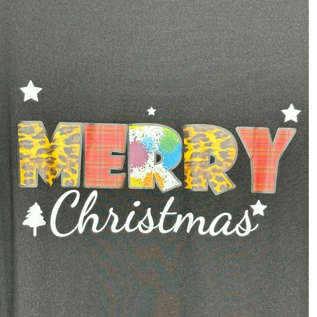 Merry Christmas Graphic T Shirt Leopard Plaid‎ Holiday Top Curve Plus Size 2XL - Image 2