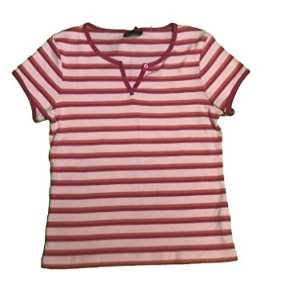 New Bossini Short Sleeve‎ Stripe Top Large Vneck Tee T - Image 2