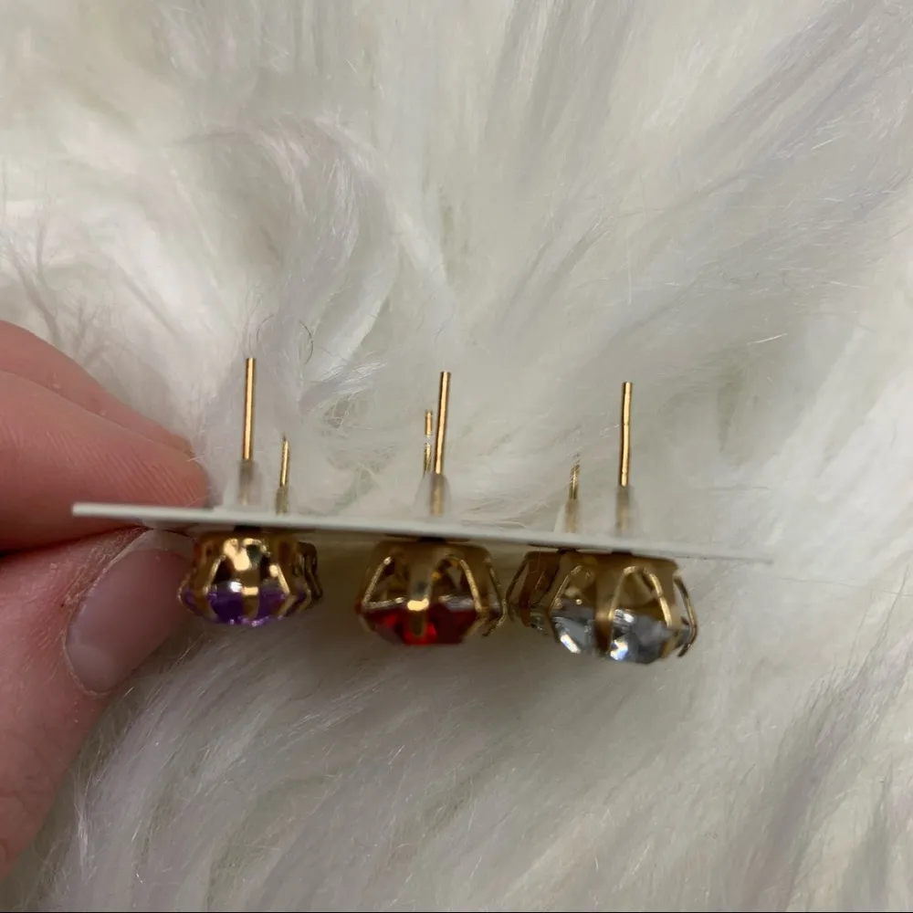 3 Colored Faux Diamond Stud Earrings Bundle Red - Image 4