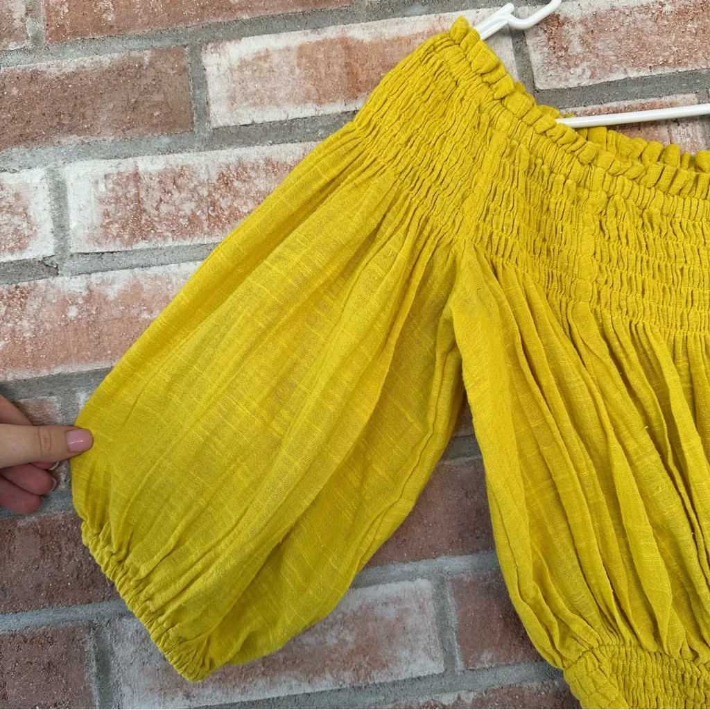 We The Free Off Shoulder Dancing Til Dawn Bardot Crop Top Stretchy Yellow XS - Image 6