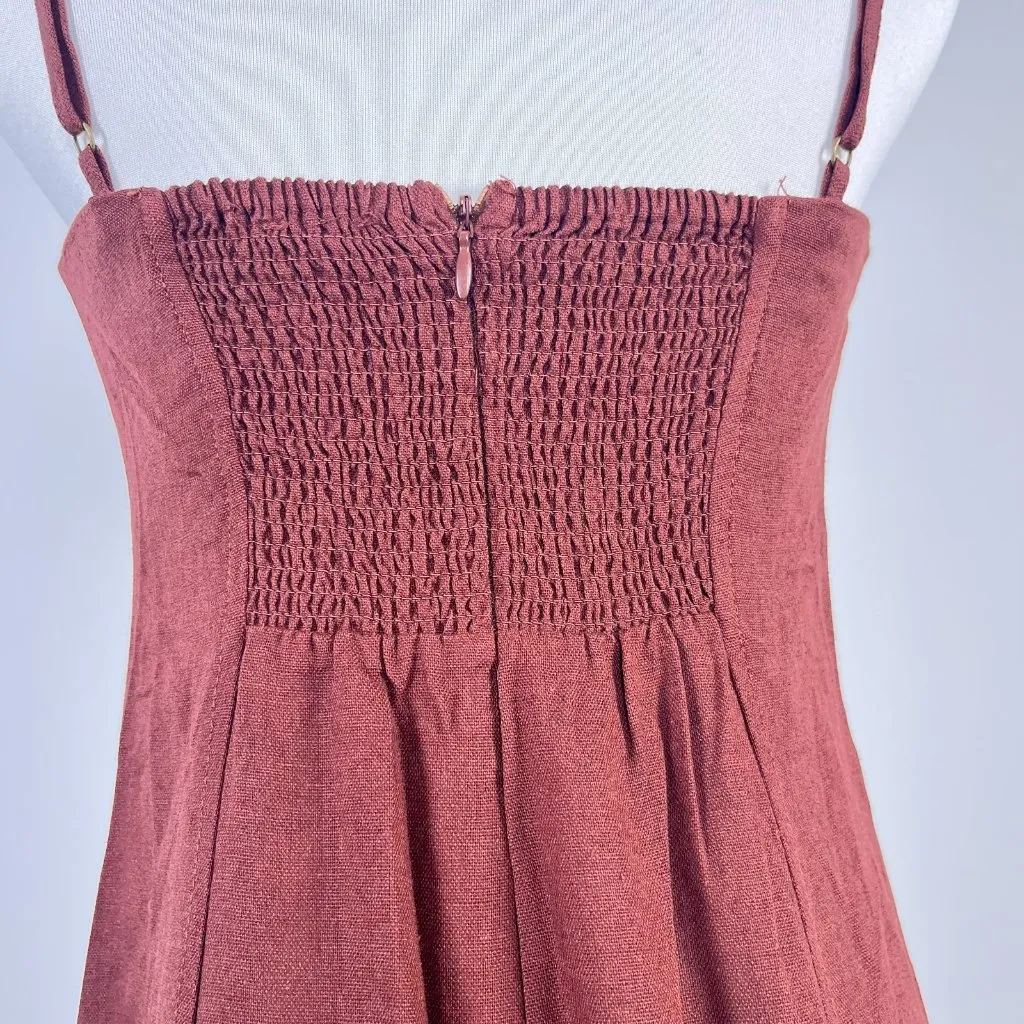 NWOT Farm Rio Linen Blend Sleeveless Halter Wide Leg Jumpsuit Sz M Brown - Image 10