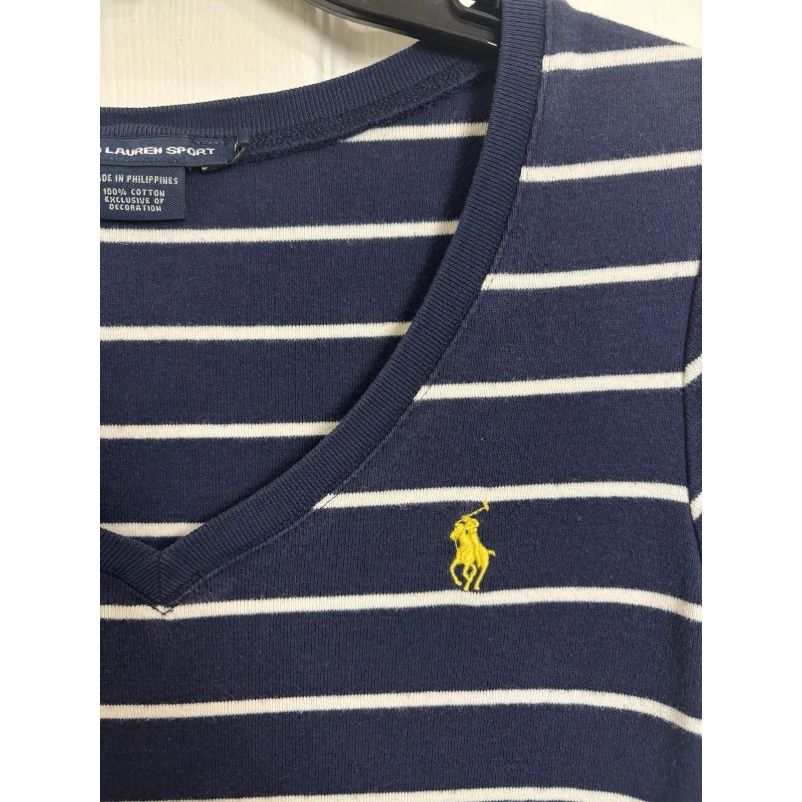Vtg Y2K Ralph Lauren Sport Blue Striped V - Image 4