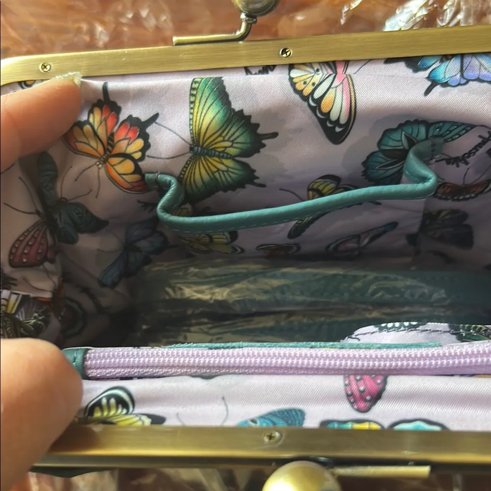 Anuschka Blue Leather Wristlet Clutch with Pebbled Texture - Image 11