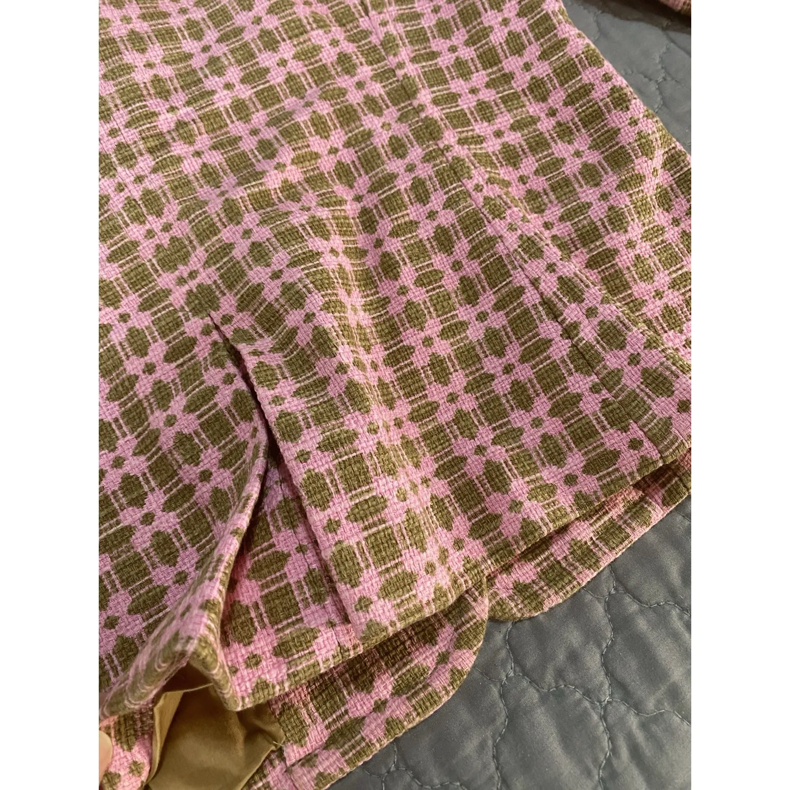 Express Pink Brown Tweed Cropped Work Blazer Button Front Classic Size 8 - Image 4