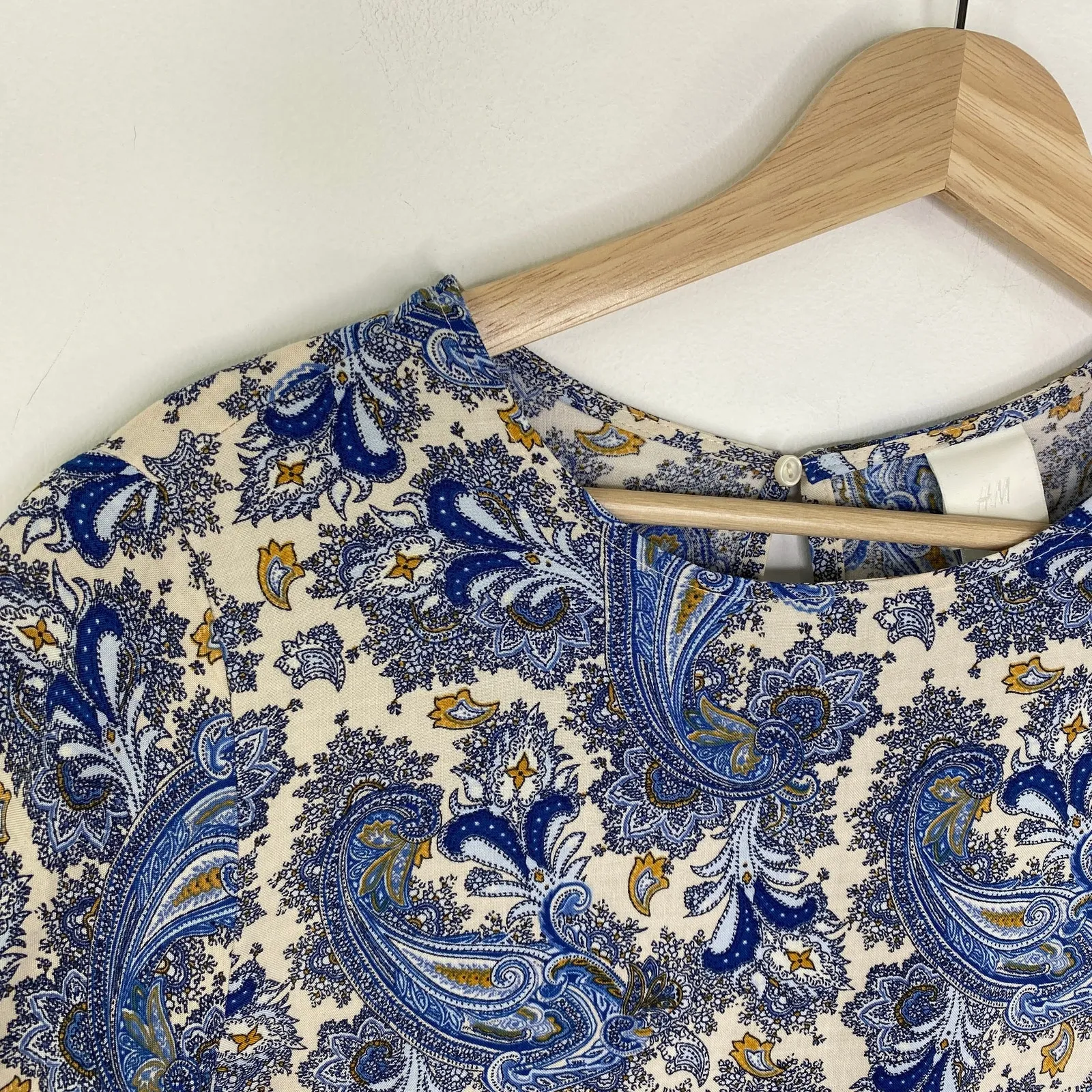 H&M Multi-Color Blue Cream Paisley Print Sheath Mini Dress Women's Size 8 - Image 5