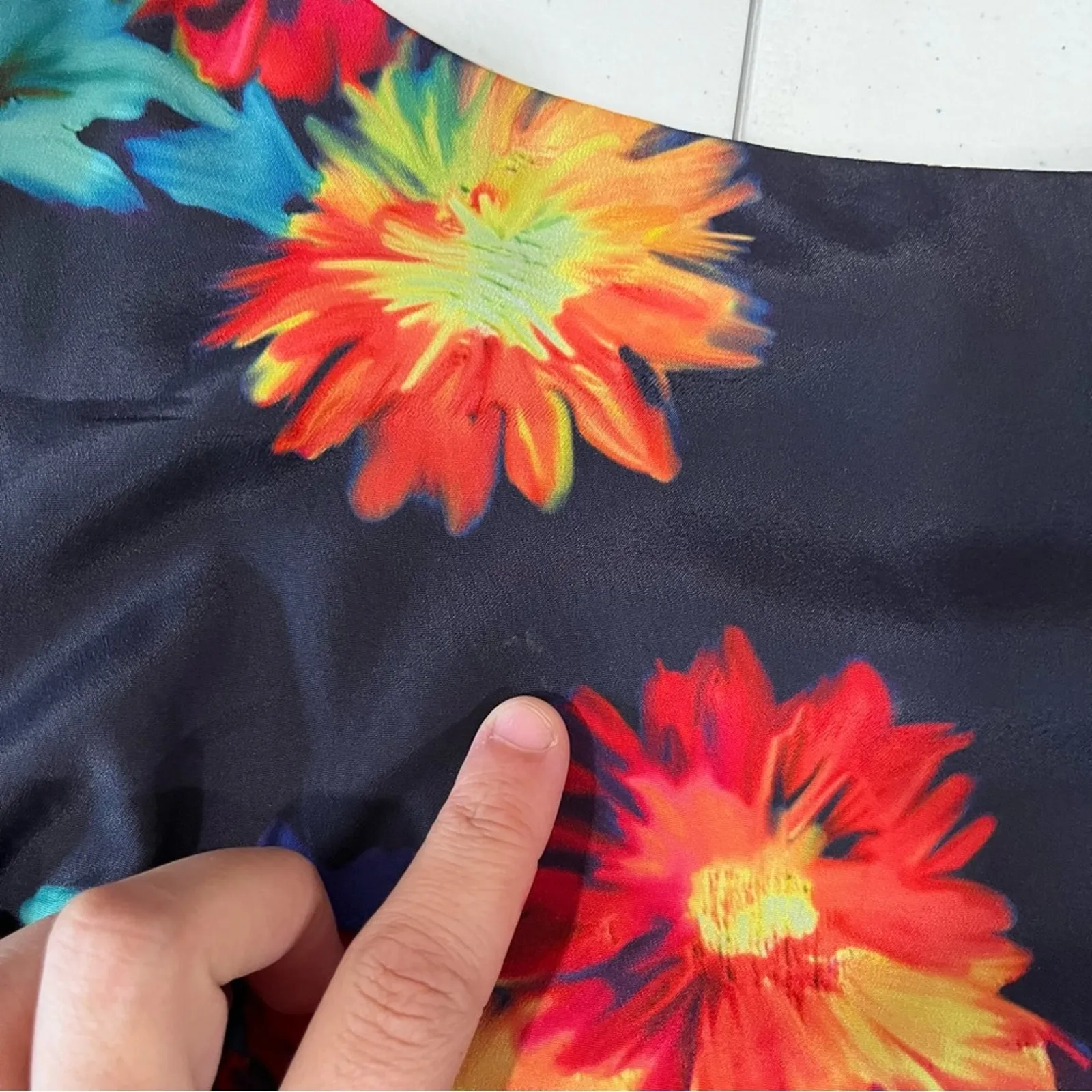 Betsey Johnson Navy Floral Fit & Flare Aline Dress Open Back - Image 9