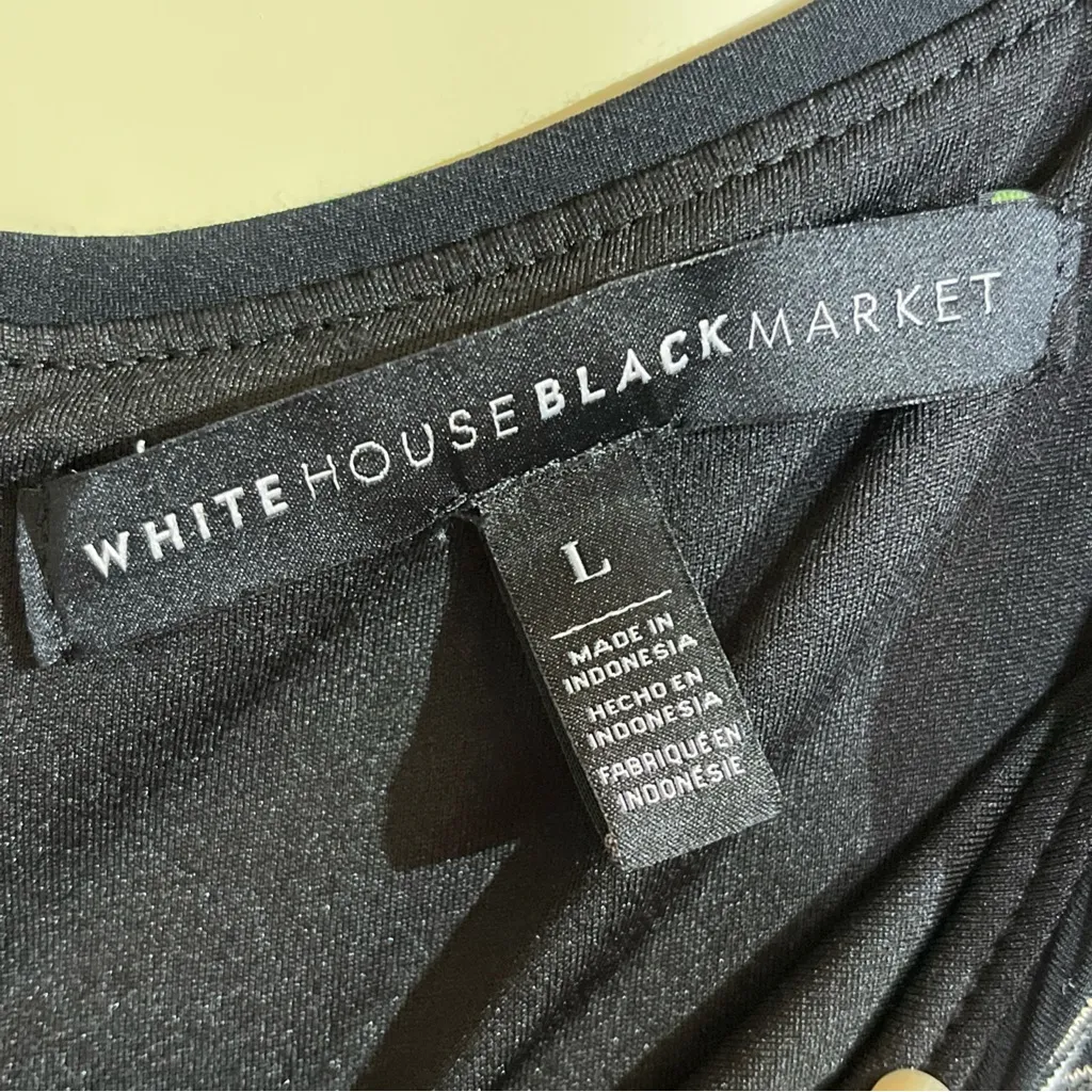 White House Black Market Striped Sleeveless Top L Black White Asymmetrical Hem - Image 3