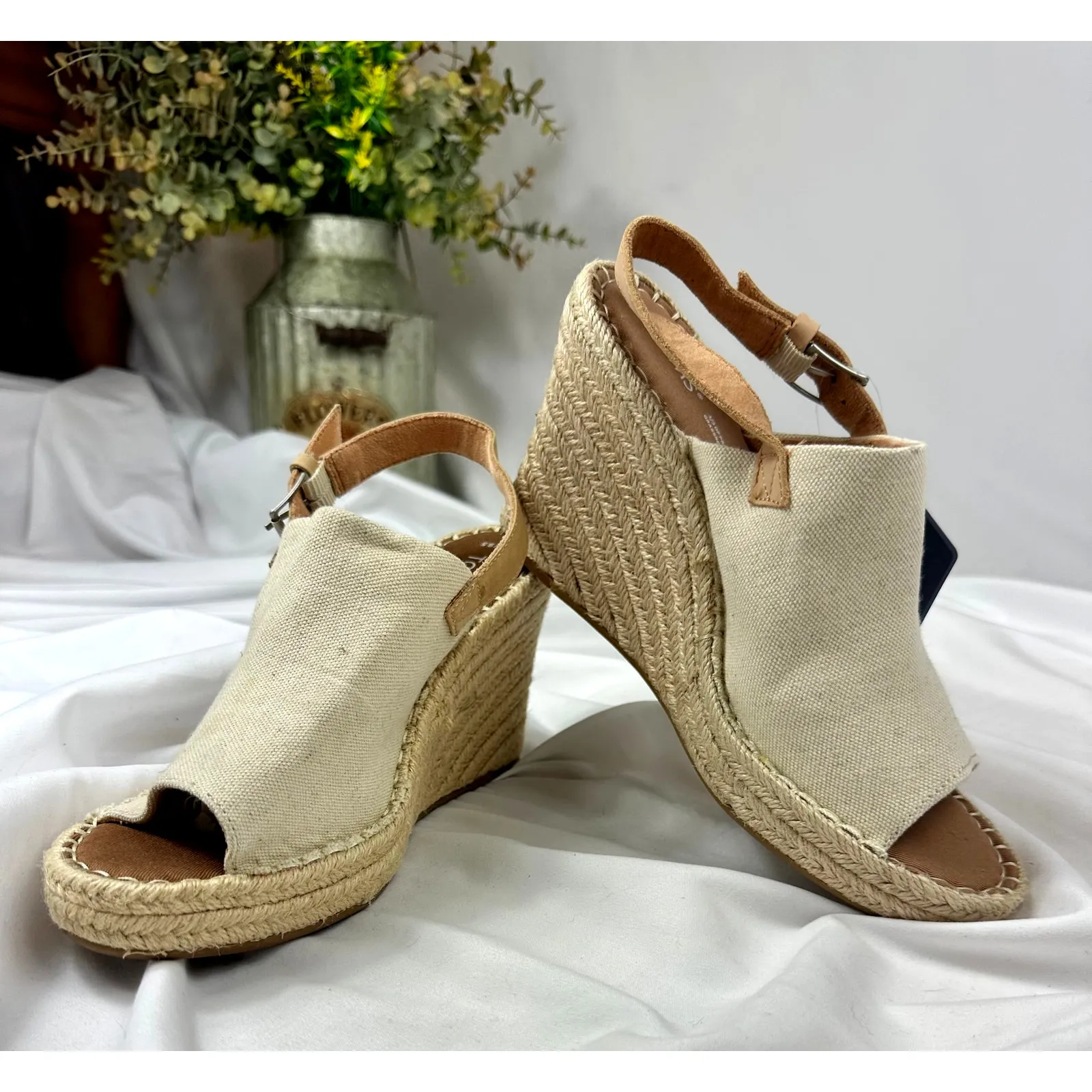 Toms Monica Slingback Platform Wedge Sandals Natural Canvas 9.5 - Image 2