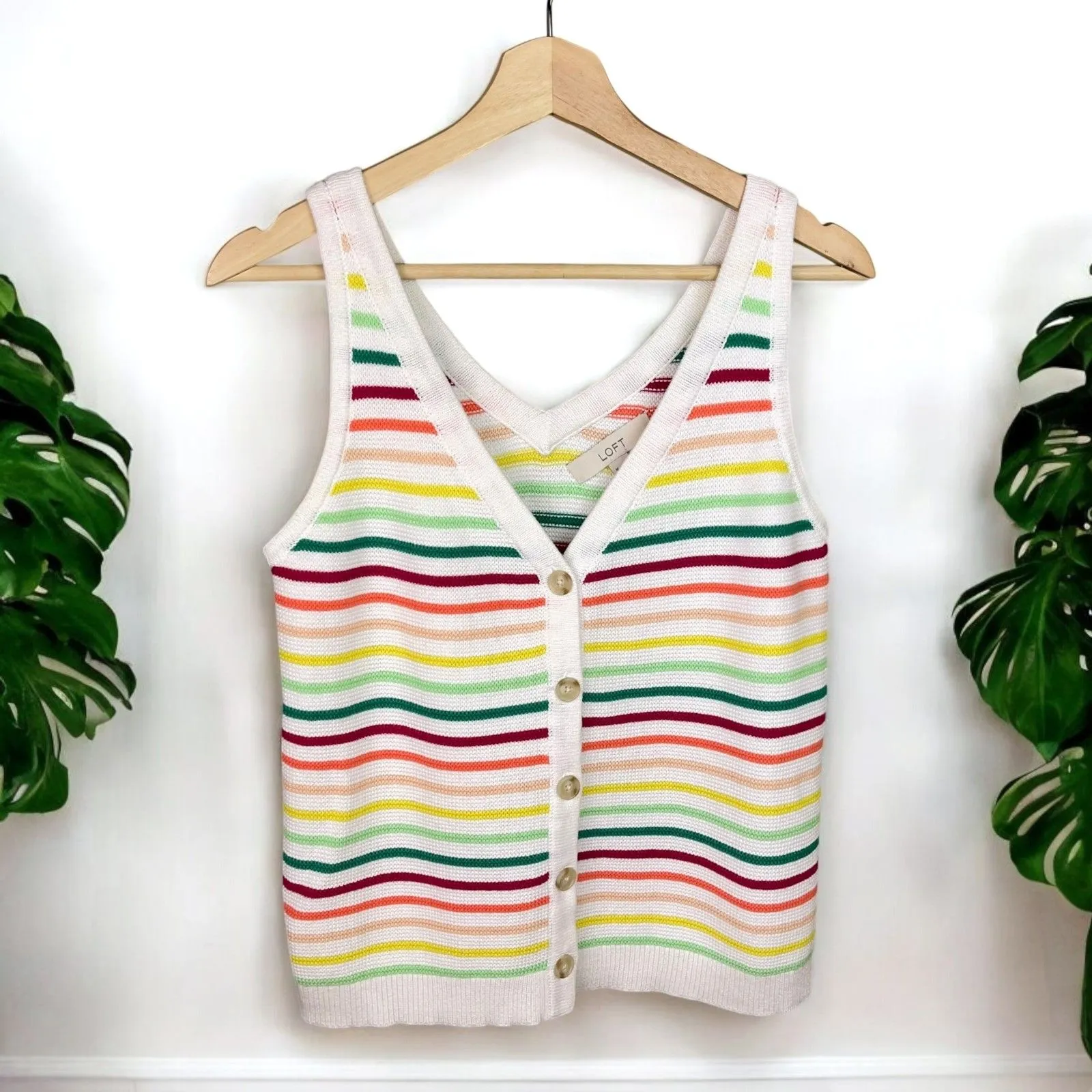 Loft 🆕  Striped Button Sweater Tank in Knit Rainbow Stripe - Image 4