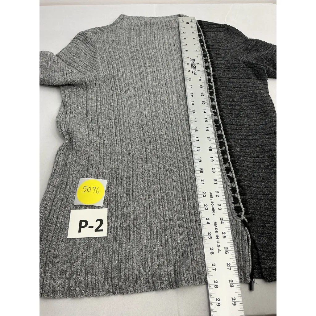 Womans Nic & Zoe Pullover Long Sleeve Sweater Large Gray Black Braided Detail - Image 6