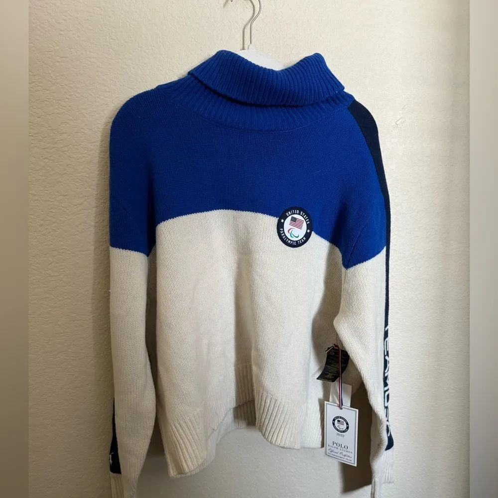 Polo Ralph Lauren Paralympics USA Wool Knit Sweater Sz XXL Colorblock Blue Cream - Image 2