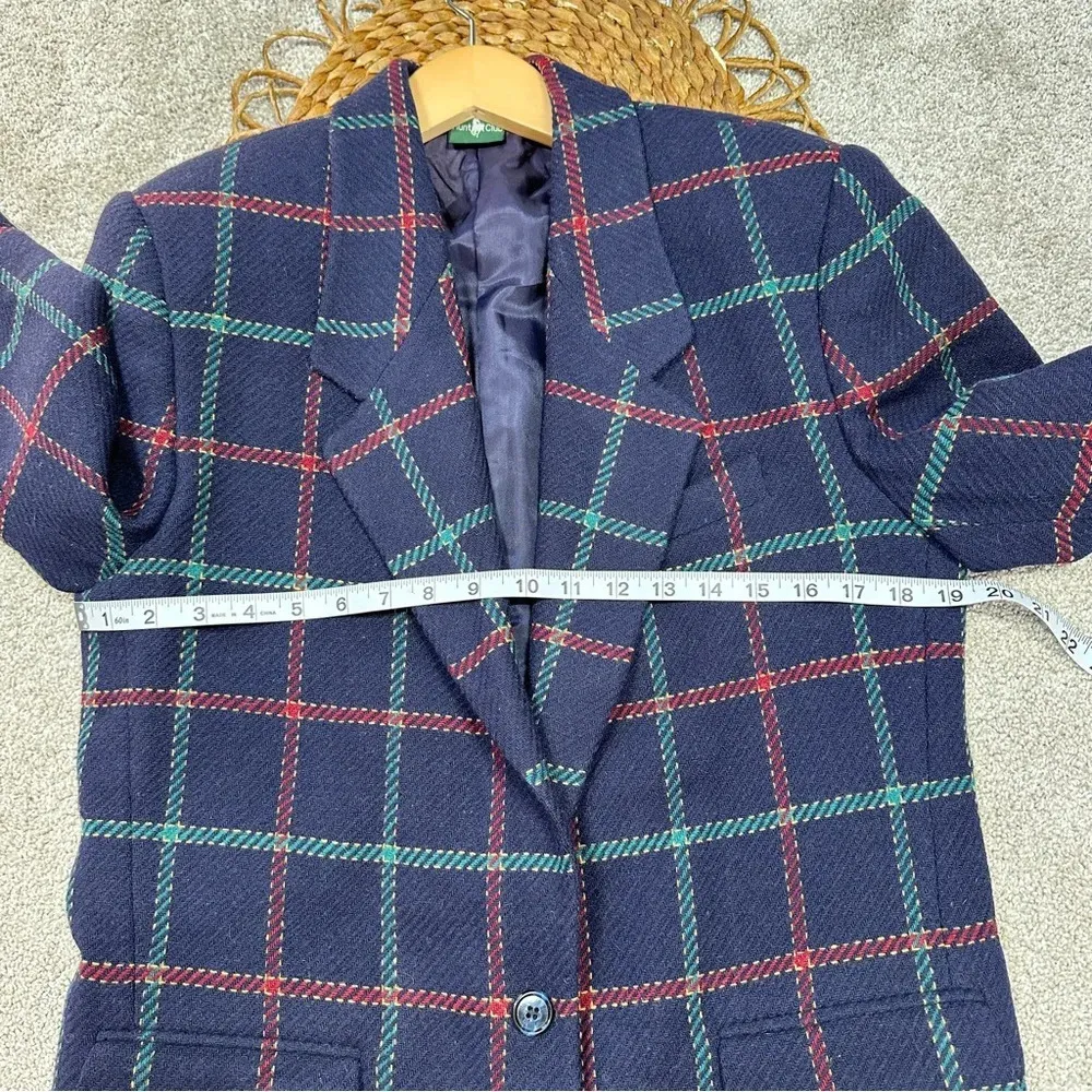 Hunt Club Women’s Blazer 100% Wool Blue Plaid Checkered Classic Jacket Size S - Image 15