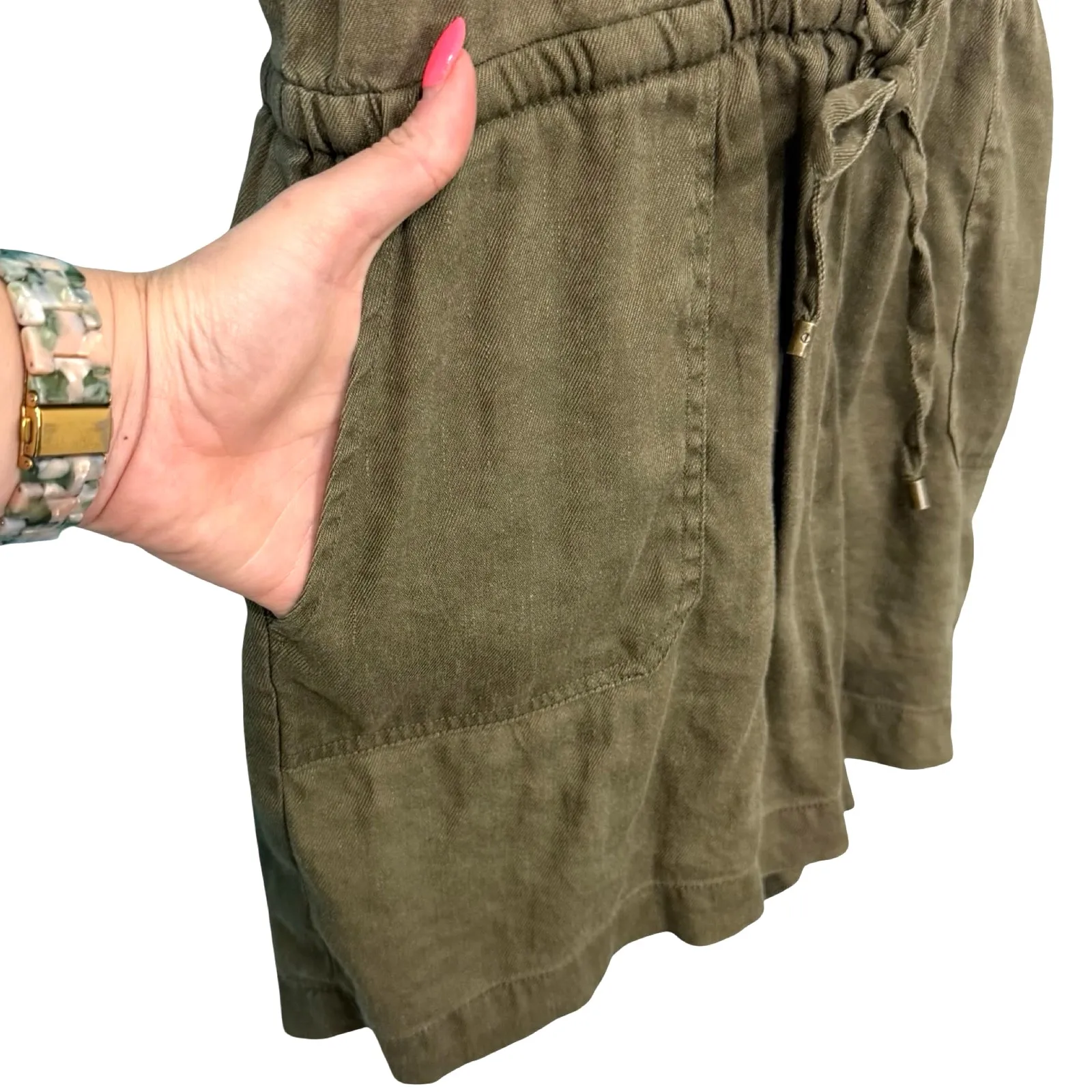Lauren Ralph Lauren Olive Army Green Linen Blend Button Up Shorts Romper sz 8 P - Image 9