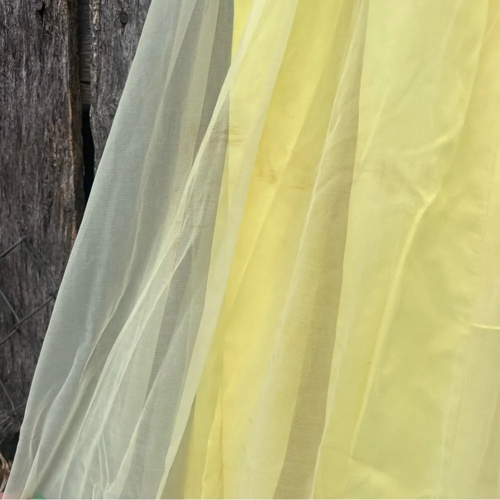 Vintage 70s Chiffon yellow sheer ruffle gone with the wind southern Belle dress Size XS - Image 5