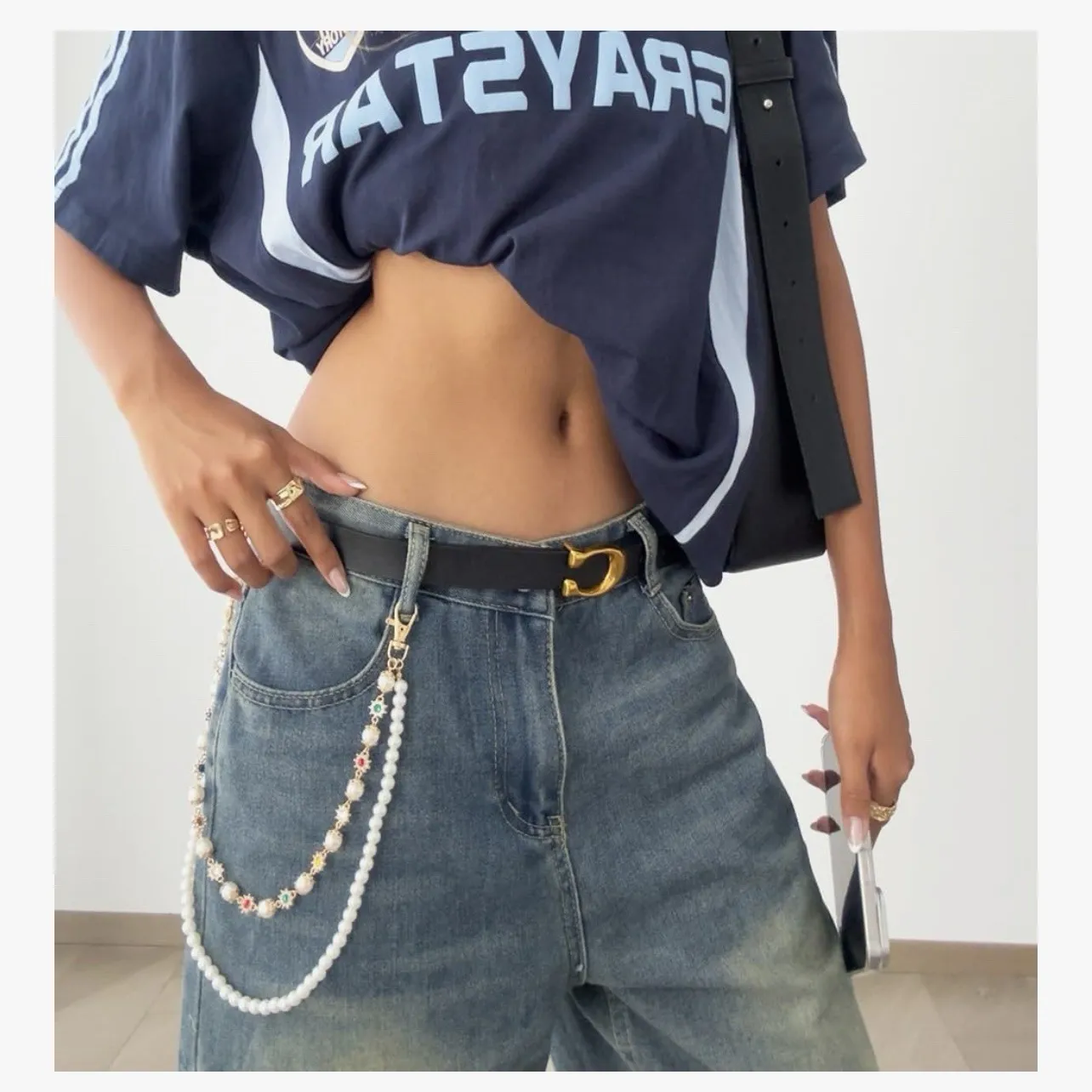 2 Pcs Wallet Chain Pants For Womens And Mens Rhinestone Flowers Pearls - Image 7