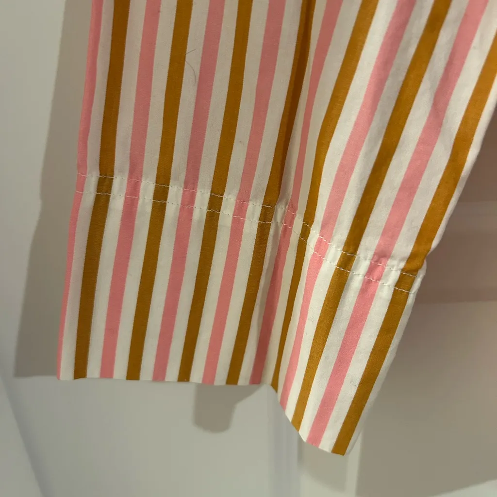 J Crew Striped Shirt White Pink Brown Size 4 - Image 6