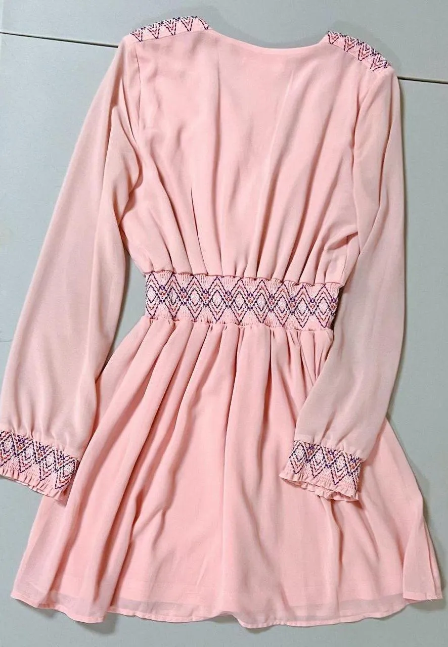 Pastel Pink Geometric Print Banded Long Sleeve Mini Dress Size M 🌷 - Image 2
