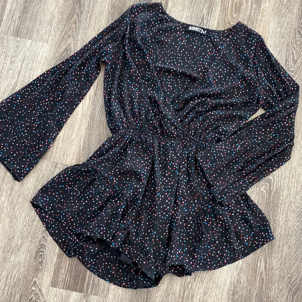 Audrey 3+1 Revolve polka dots romper retro dot long sleeve black Small - Image 10