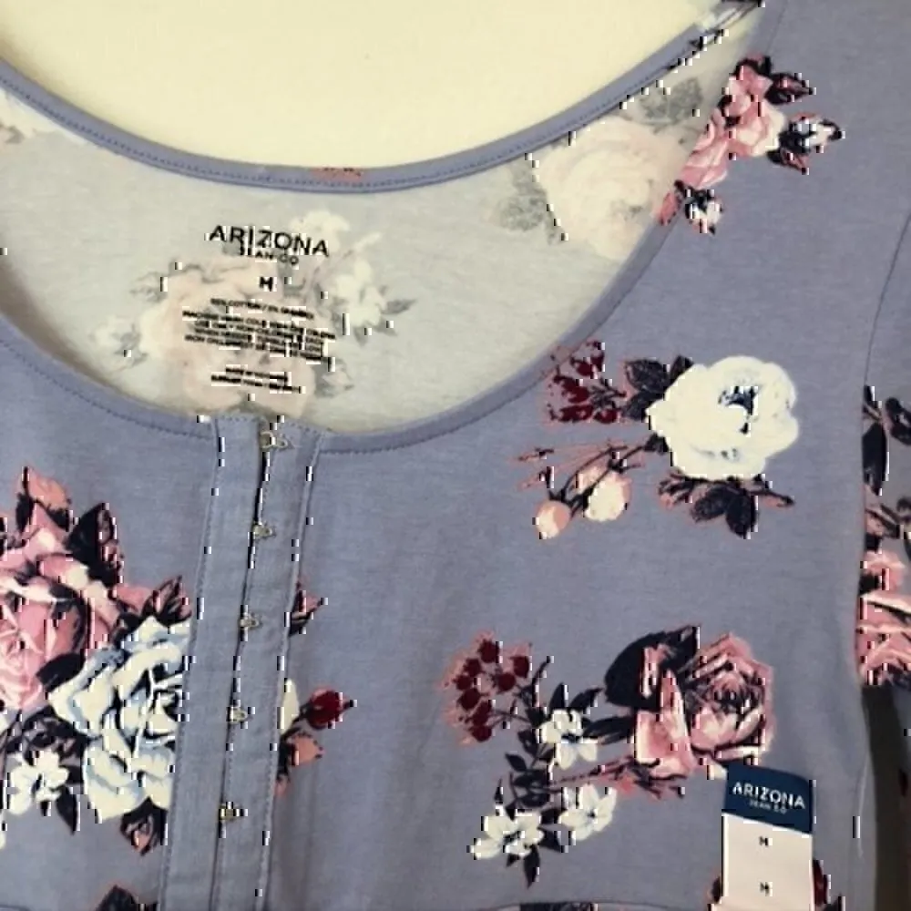 NEW ARIZONA JEAN CO Purple Pink White Floral Short Sleeve Y2K Cotton Top JUNIORS - Image 5