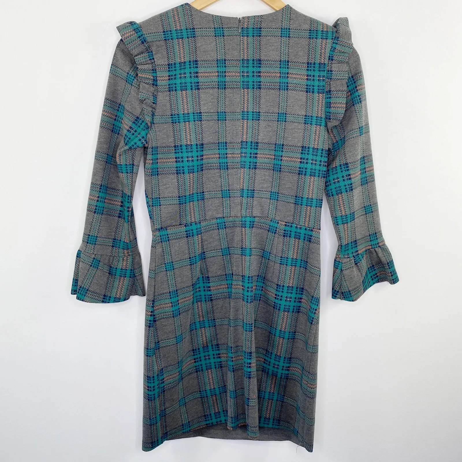 J.O.A Roseanna Grey Plaid Flounce Sleeve Mini Dress Women Small Fitted Academia - Image 8