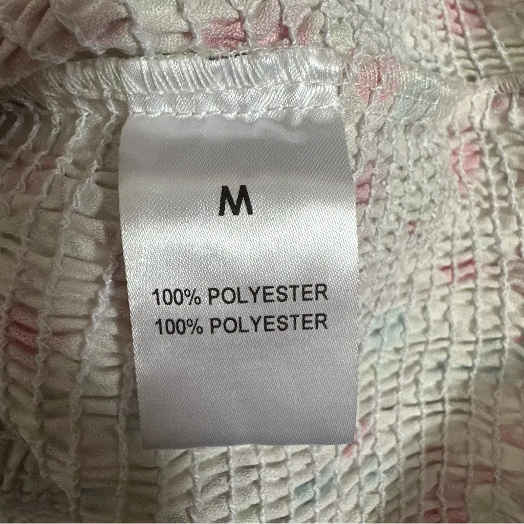 Sokie Collective White Puff Sleeve Ditsy Floral Smocked Top Size M - Image 10