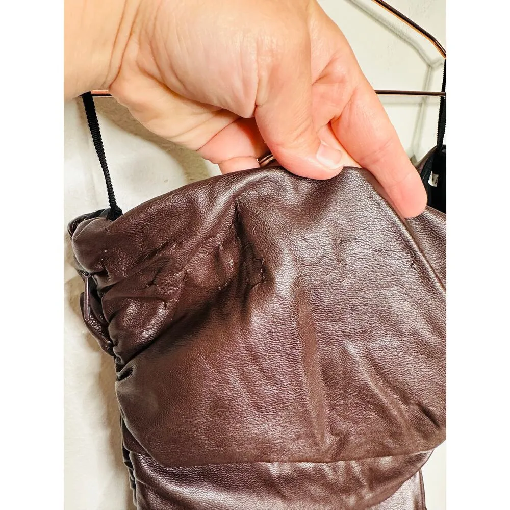 A.L.C. Brown Faux Leather Sleeveless Strapless Ruched Side Cutout Andie Dress 8 - Image 9