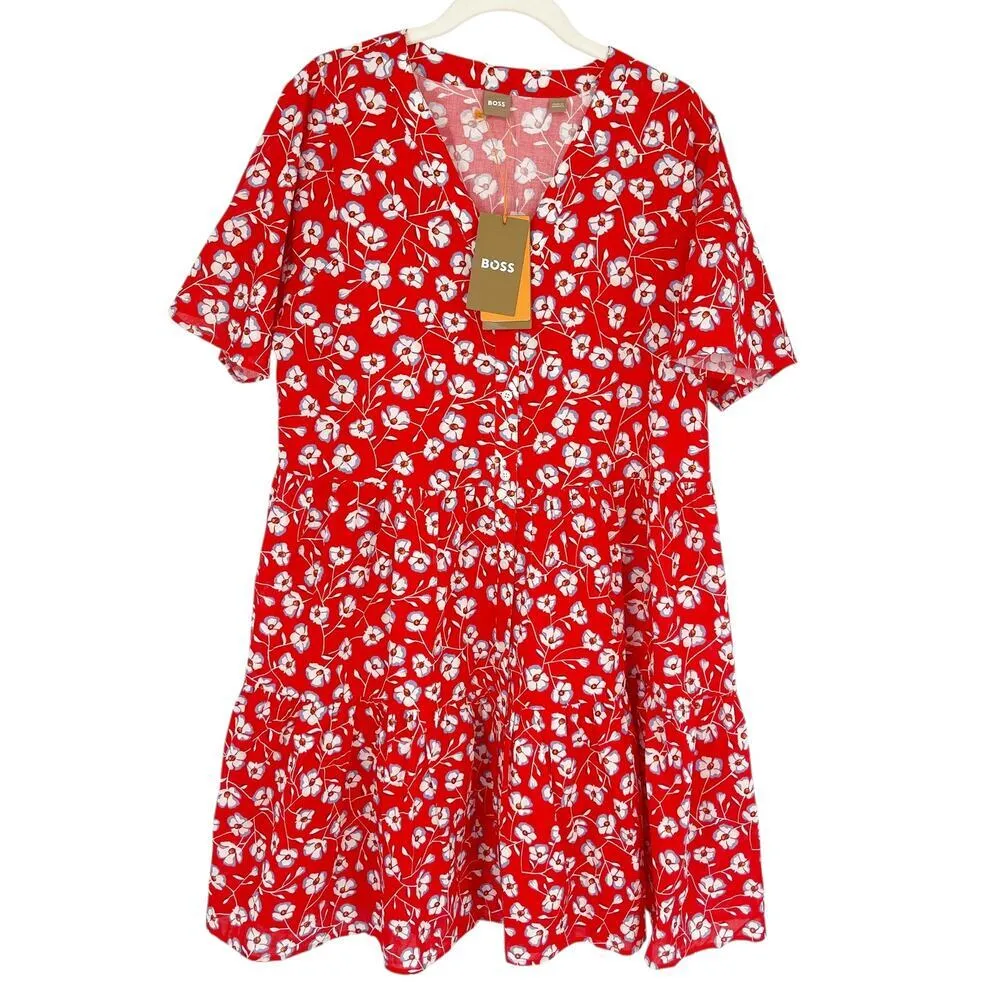Boss Hugo Boss Dango Floral Mini Dress Tiered Red Blue Size 8 NEW with tags! - Image 2