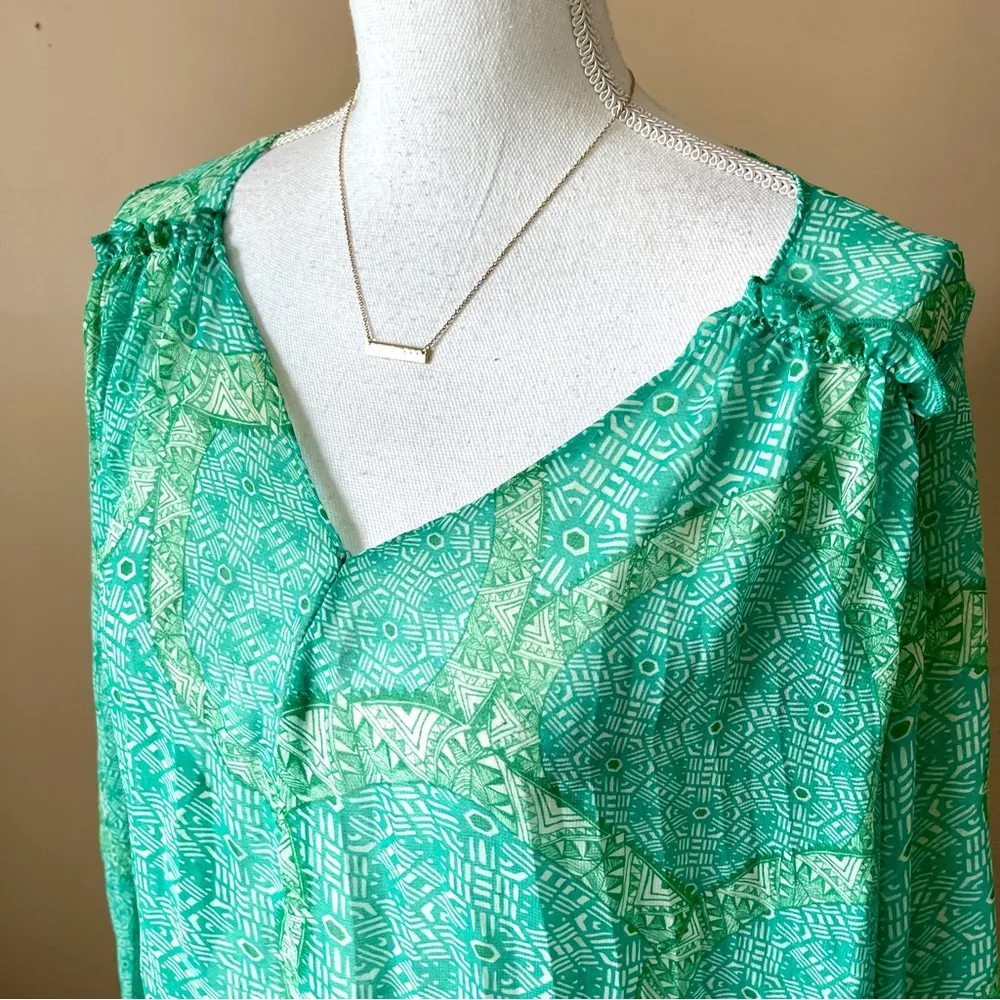 FOREVER 21 | Green Printed Sheer Accordion Pleated Tunic Dress Sz M - Image 3
