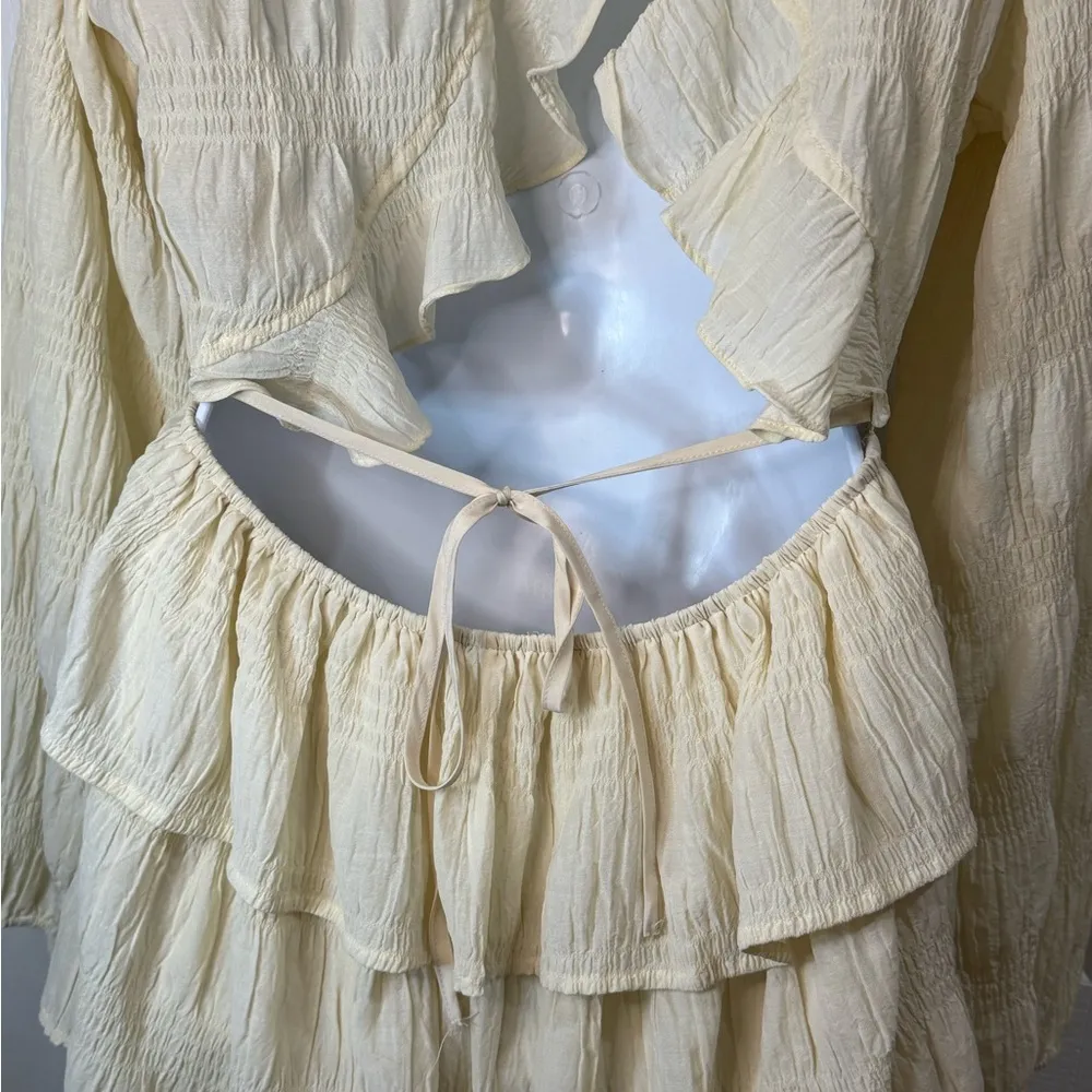 Vici Cream Ruffled Wrap Sundress with Bishop Sleeves - Image 9