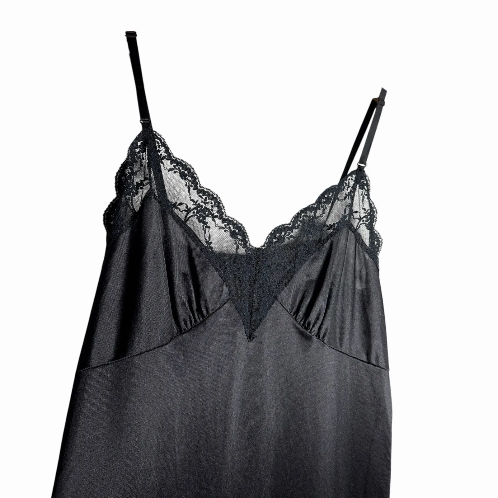 Y2K Women's Black Lace Satin Slip Dress XS - Image 9